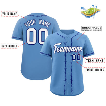 Custom Powder Blue Royal Thorns Ribbed Classic Style Authentic Baseball Jersey