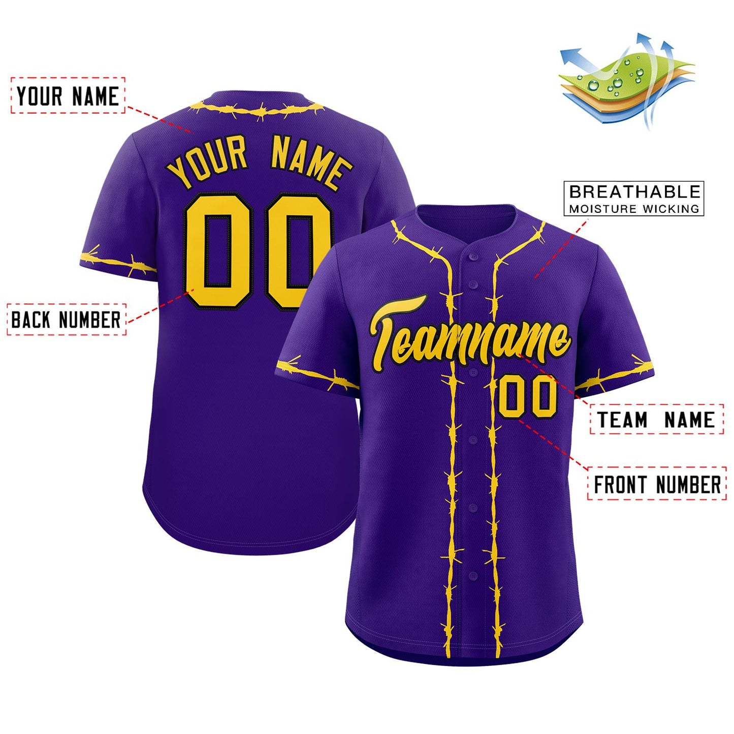 Custom Purple Gold Thorns Ribbed Classic Style Authentic Baseball Jersey