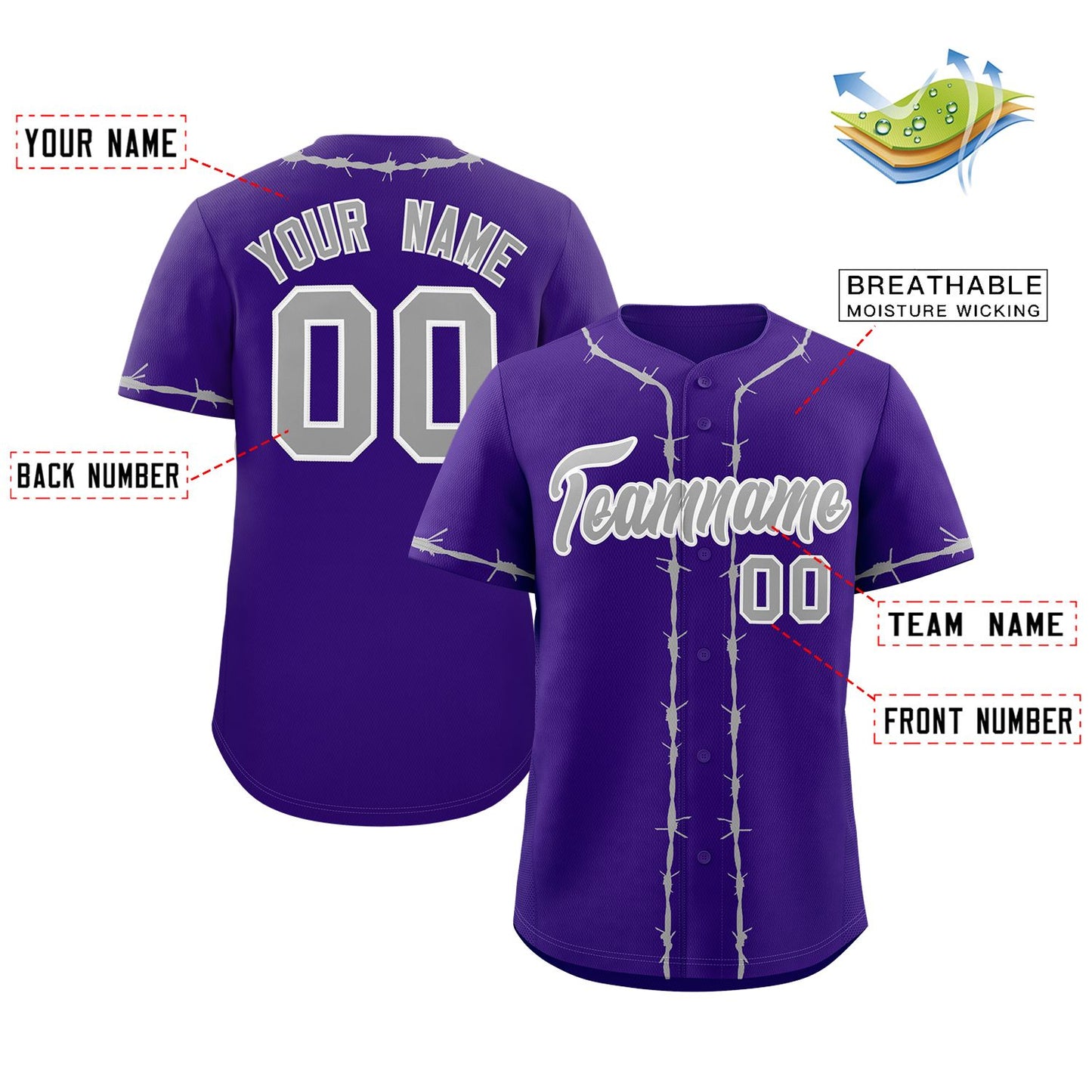 Custom Purple Gray Thorns Ribbed Classic Style Authentic Baseball Jersey