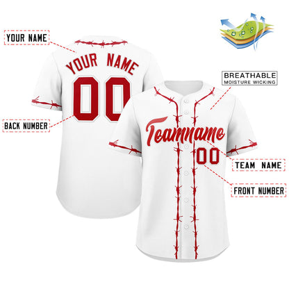 Custom White Red Thorns Ribbed Classic Style Authentic Baseball Jersey