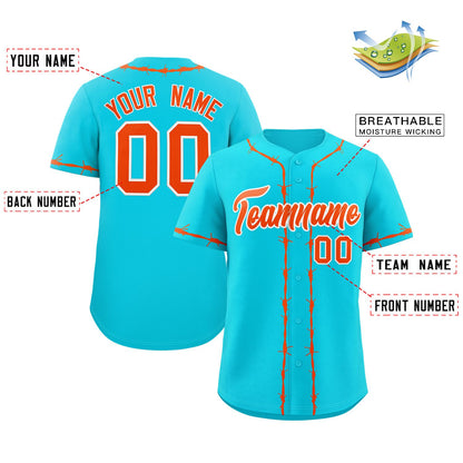 Custom Aqua Orange Thorns Ribbed Classic Style Authentic Baseball Jersey