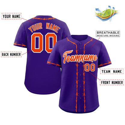 Custom Purple Orange Thorns Ribbed Classic Style Authentic Baseball Jersey