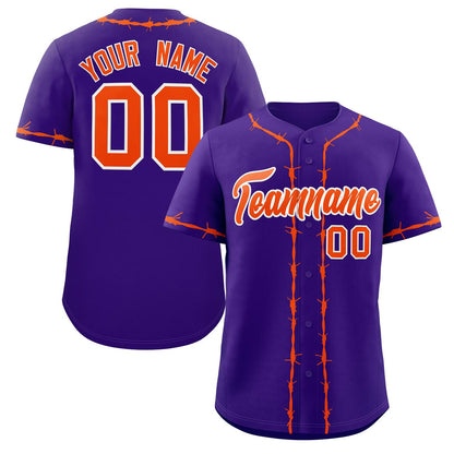 Custom Purple Orange Thorns Ribbed Classic Style Authentic Baseball Jersey