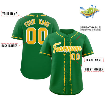 Custom Kelly Green Gold Thorns Ribbed Classic Style Authentic Baseball Jersey