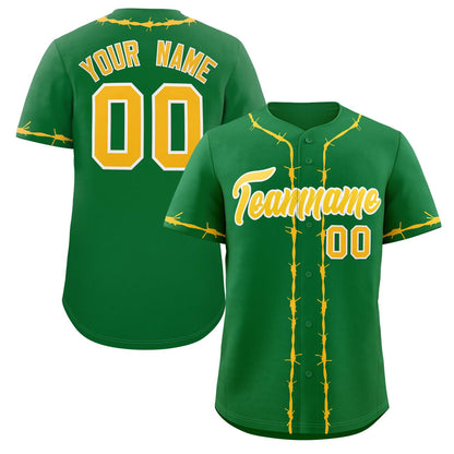 Custom Kelly Green Gold Thorns Ribbed Classic Style Authentic Baseball Jersey