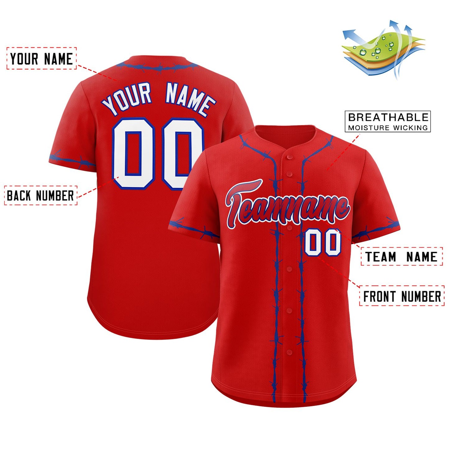 Custom Red Royal Thorns Ribbed Classic Style Authentic Baseball Jersey