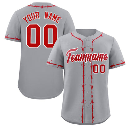 Custom Gray Red Thorns Ribbed Classic Style Authentic Baseball Jersey