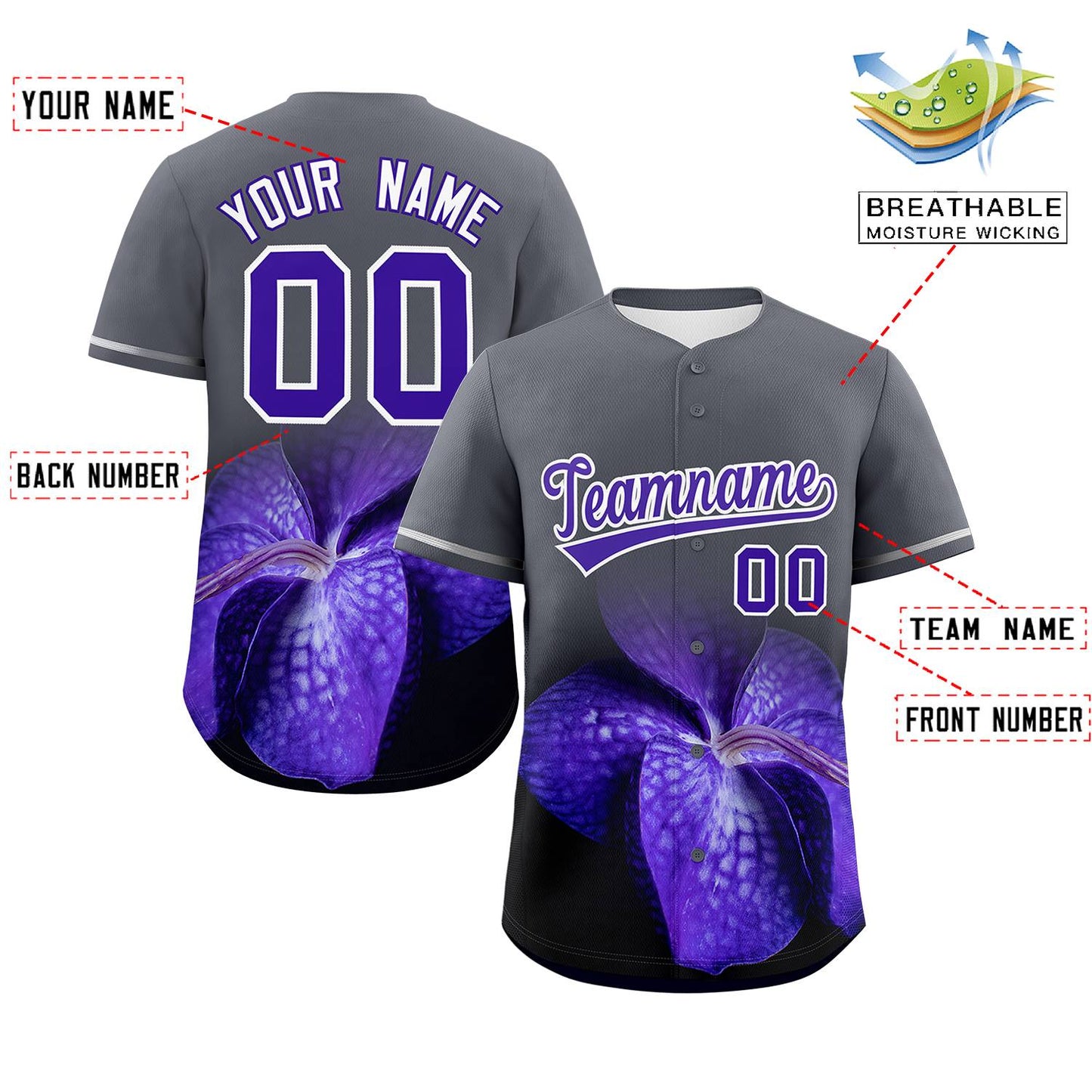 Custom Dark Gray Personalized 3D Flower Design Authentic Baseball Jersey