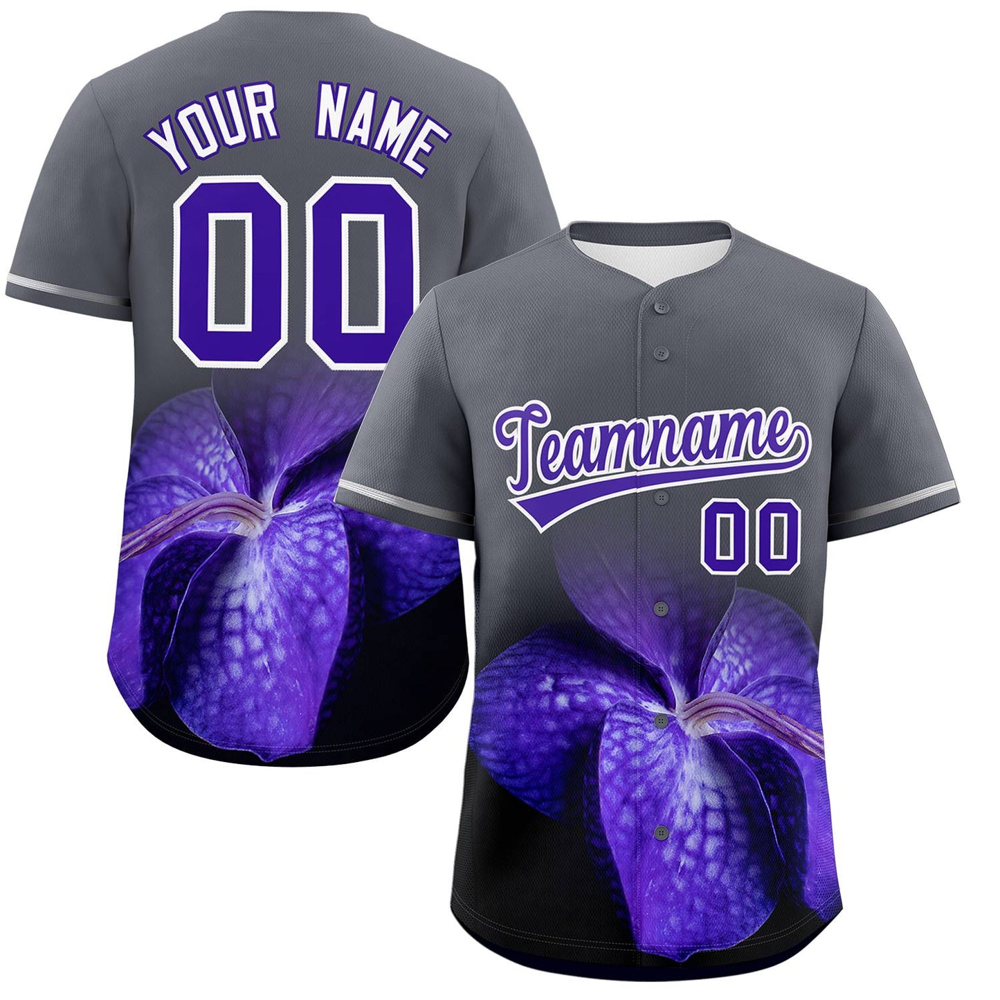 Custom Dark Gray Personalized 3D Flower Design Authentic Baseball Jersey