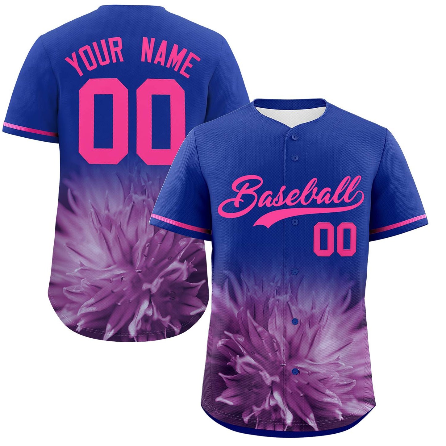 Custom Royal Personalized 3D Flower Design Authentic Baseball Jersey