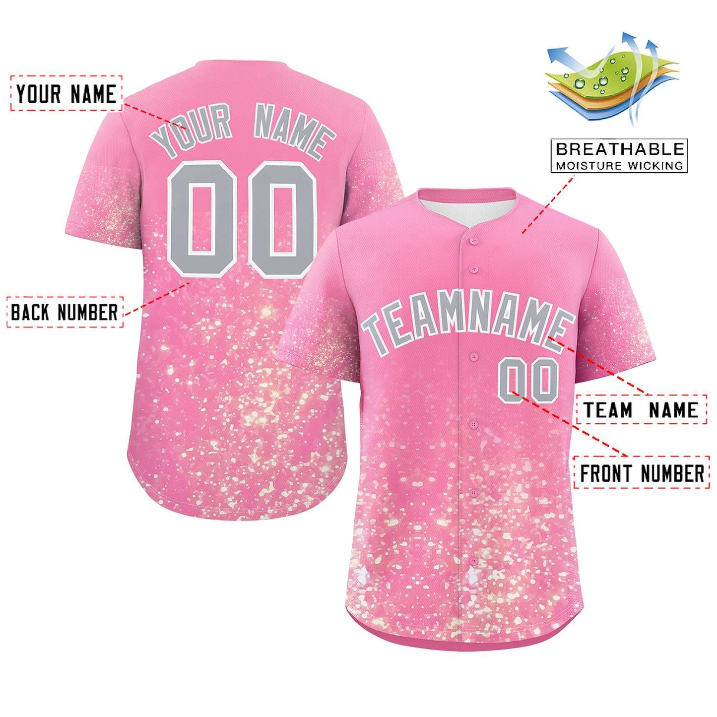 Custom Pink Gray Sequins Pattern Gradient Fashion Authentic Baseball Jersey