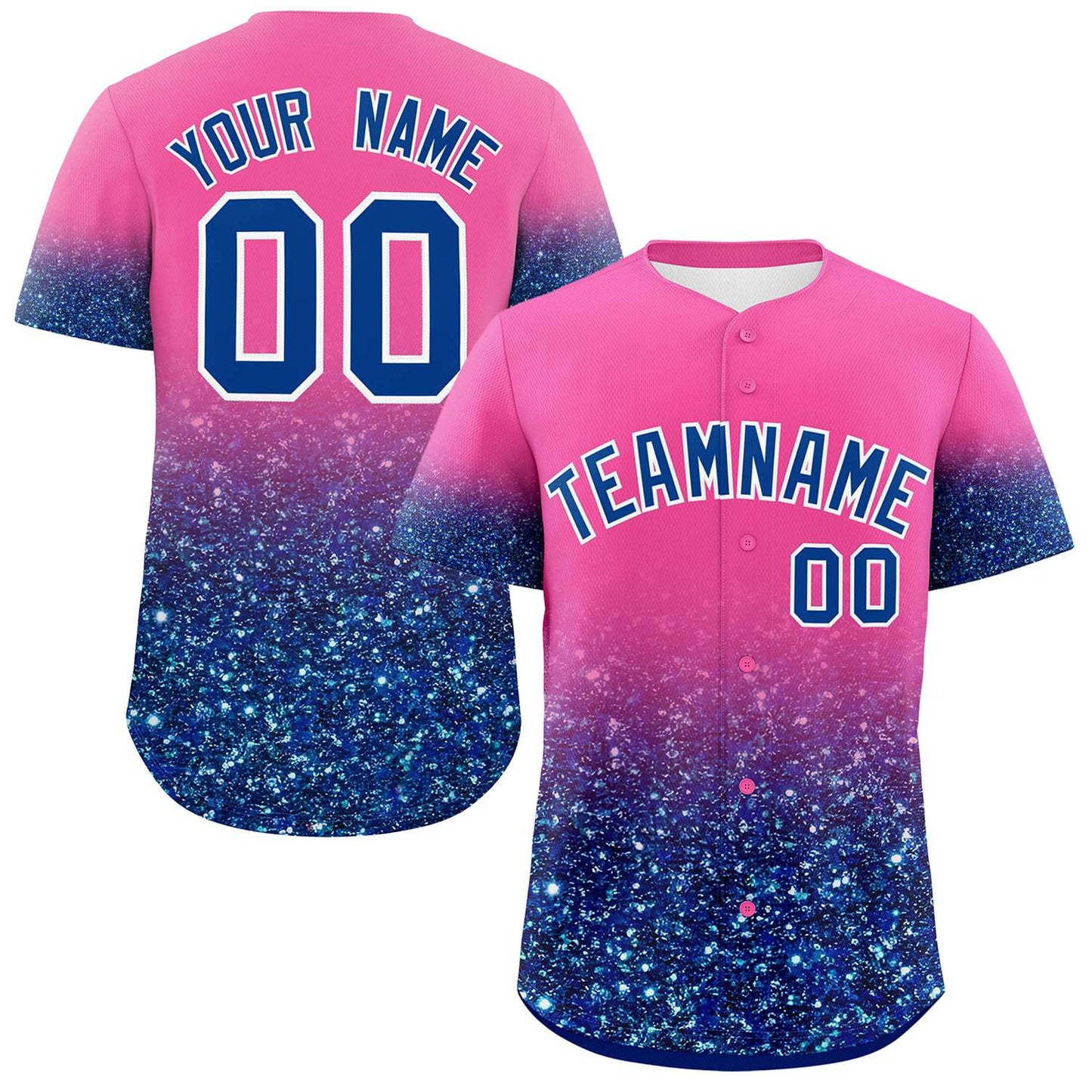 Custom Pink Royal Sequins Pattern Gradient Fashion Authentic Baseball Jersey