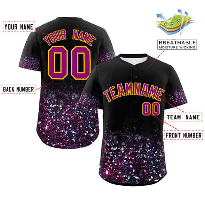 Custom Black Dark Pink Sequins Pattern Gradient Fashion Authentic Baseball Jersey