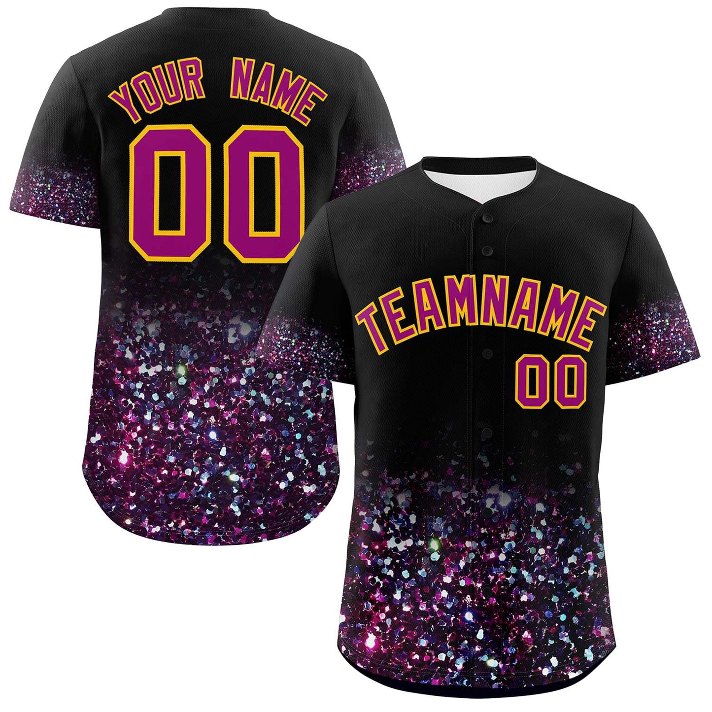 Custom Black Dark Pink Sequins Pattern Gradient Fashion Authentic Baseball Jersey