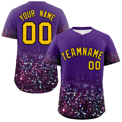 Custom Purple Gold Sequins Pattern Gradient Fashion Authentic Baseball Jersey