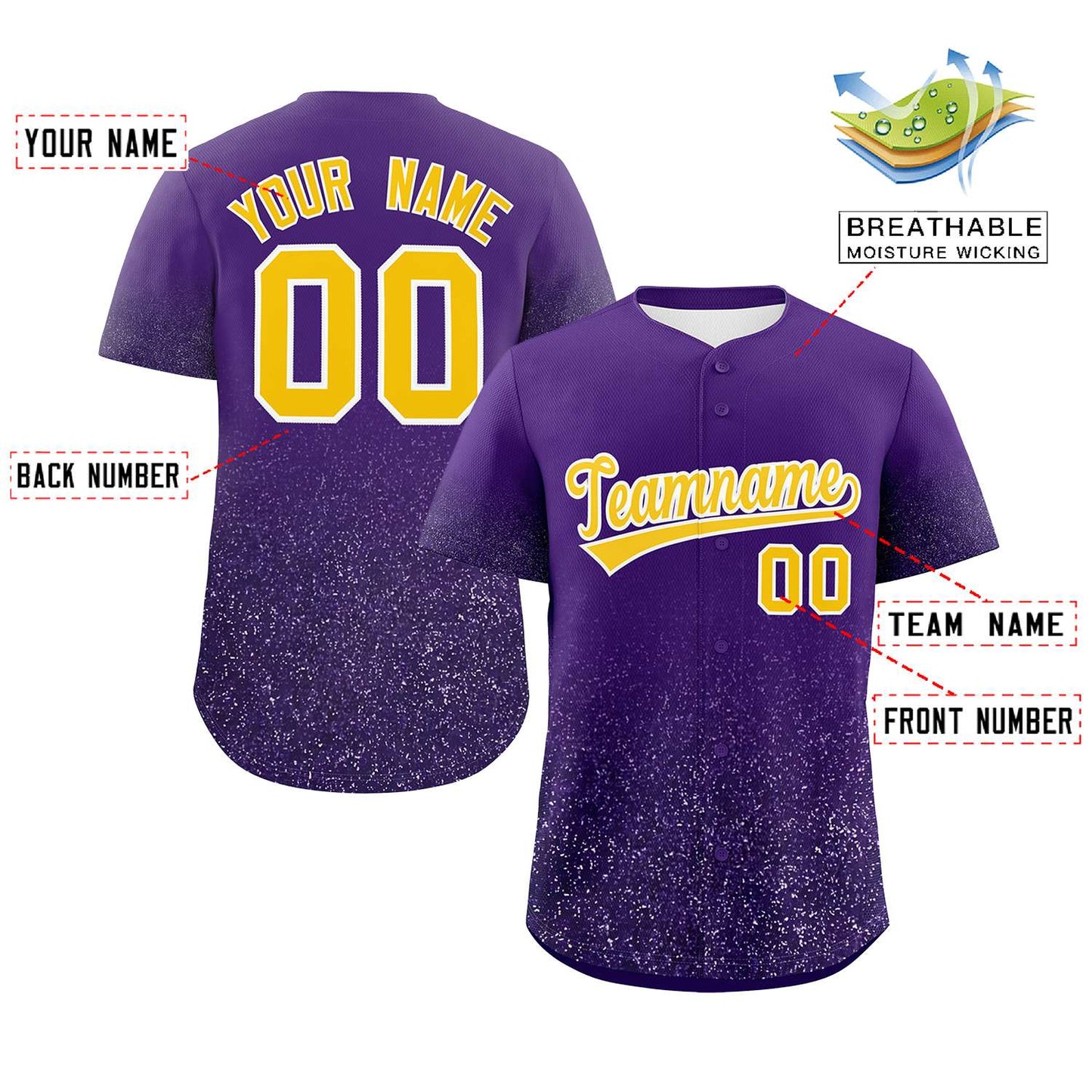 Custom Purple Gold Sequins Pattern Gradient Fashion Authentic Baseball Jersey