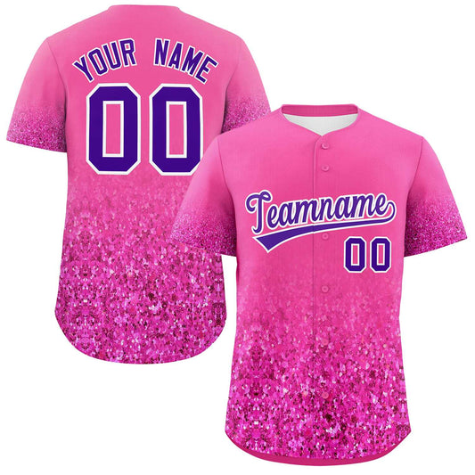 Custom Pink Purple Sequins Pattern Gradient Fashion Authentic Baseball Jersey