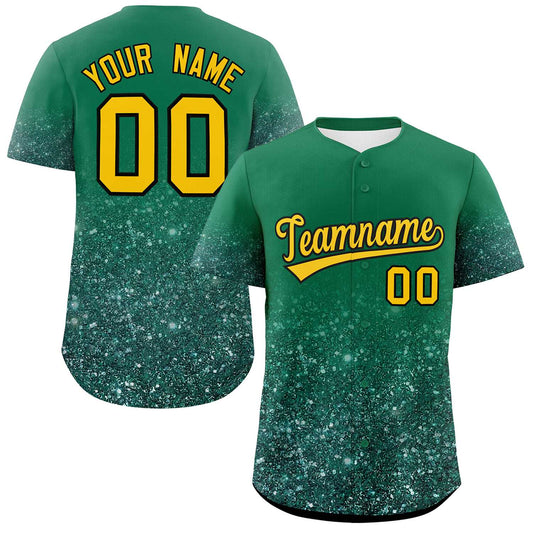 Custom Teal Gold Sequins Pattern Gradient Fashion Authentic Baseball Jersey