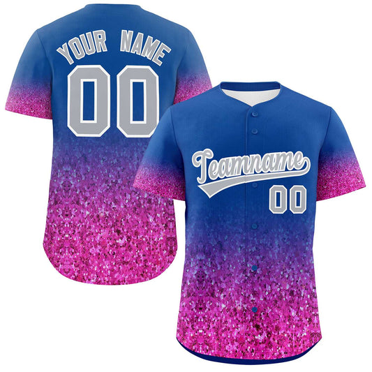 Custom Royal Gray Sequins Pattern Gradient Fashion Authentic Baseball Jersey