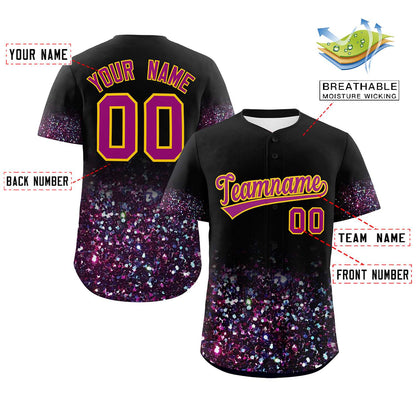 Custom Black Dark Pink Sequins Pattern Gradient Fashion Authentic Baseball Jersey