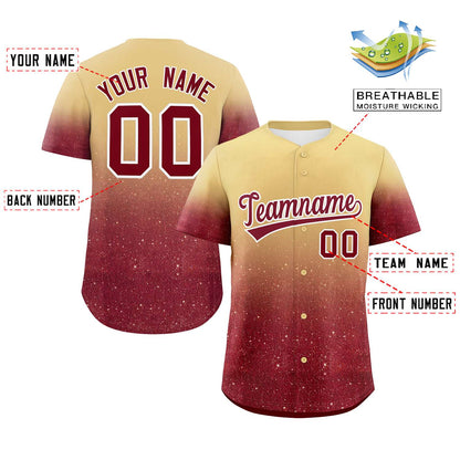 Custom Khaki Crimson Sequins Pattern Gradient Fashion Authentic Baseball Jersey