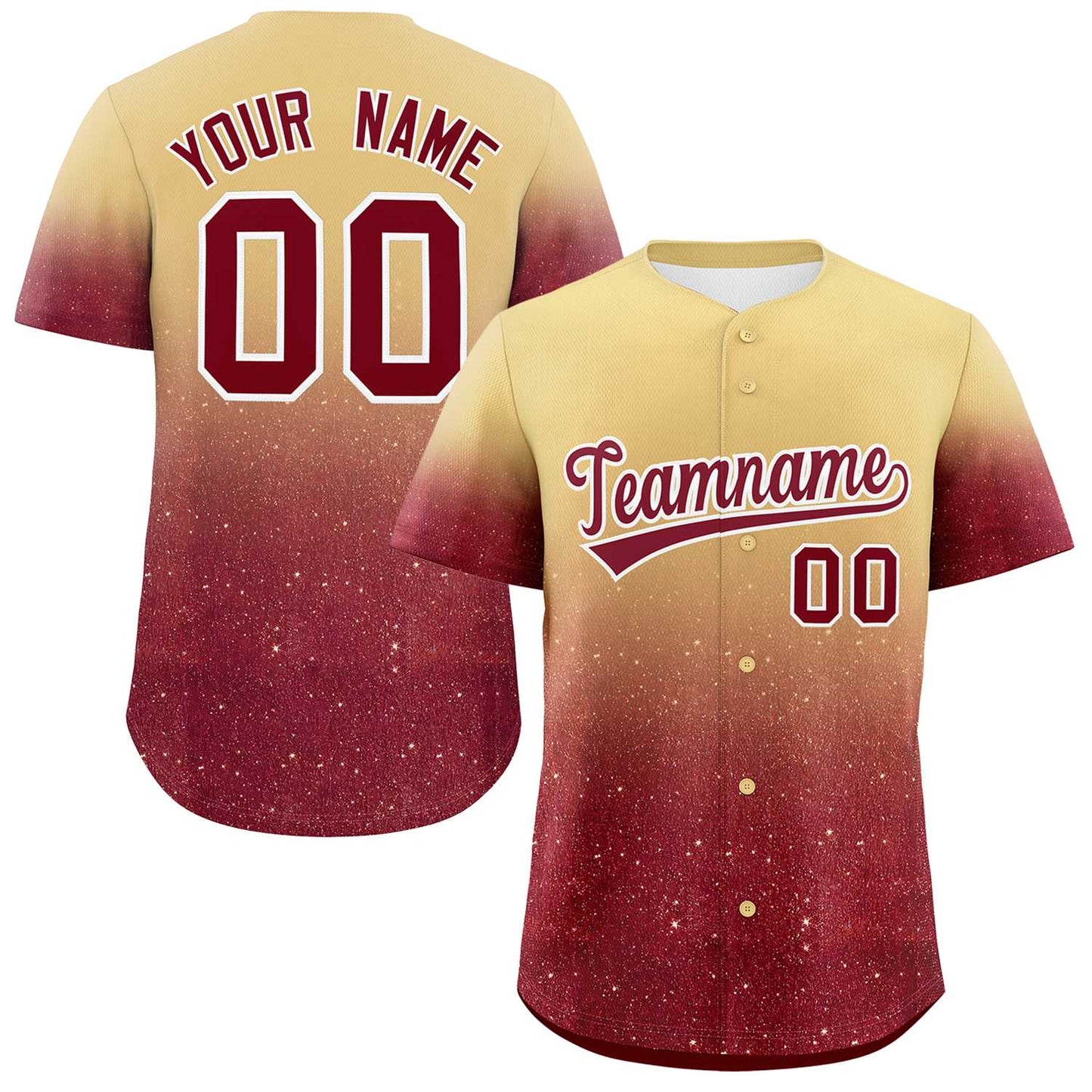 Custom Khaki Crimson Sequins Pattern Gradient Fashion Authentic Baseball Jersey