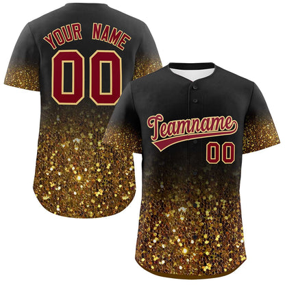 Custom Black Crimson Sequins Pattern Gradient Fashion Authentic Baseball Jersey