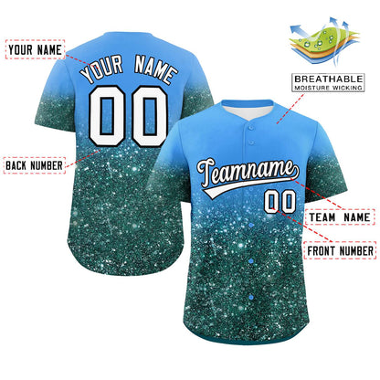 Custom Powder Blue White Sequins Pattern Gradient Fashion Authentic Baseball Jersey