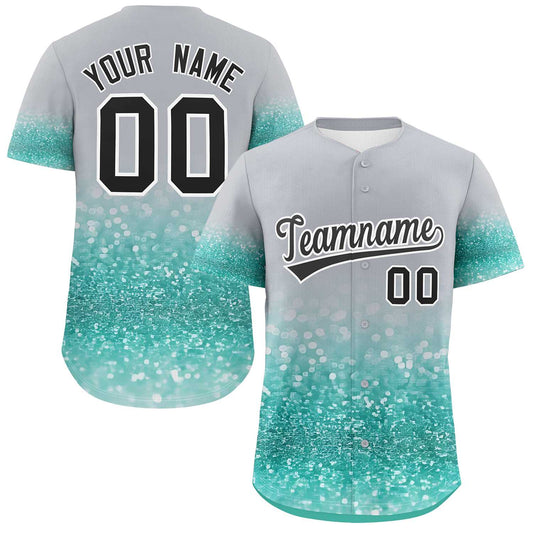 Custom Gray Black Sequins Pattern Gradient Fashion Authentic Baseball Jersey