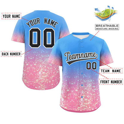 Custom Powder Blue Black Sequins Pattern Gradient Fashion Authentic Baseball Jersey