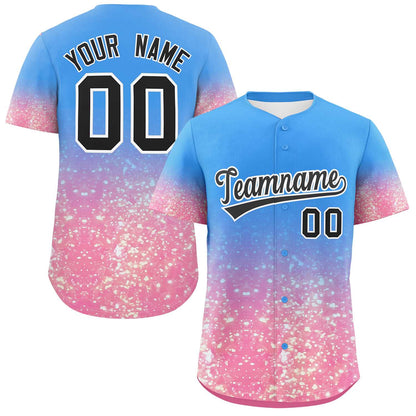 Custom Powder Blue Black Sequins Pattern Gradient Fashion Authentic Baseball Jersey