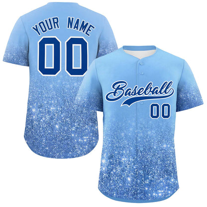 Custom Light Blue Royal Sequins Pattern Gradient Fashion Authentic Baseball Jersey