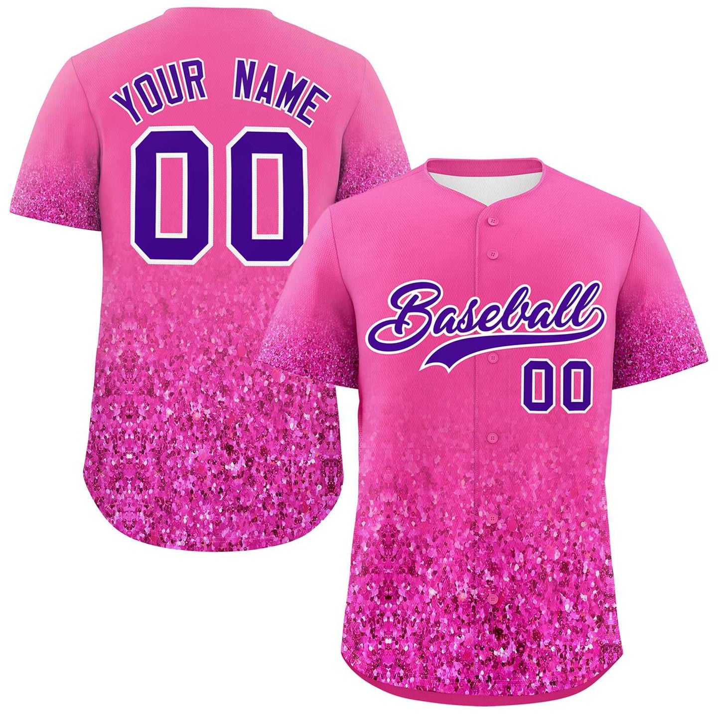 Custom Pink Purple Sequins Pattern Gradient Fashion Authentic Baseball Jersey