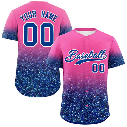 Custom Pink Royal Sequins Pattern Gradient Fashion Authentic Baseball Jersey