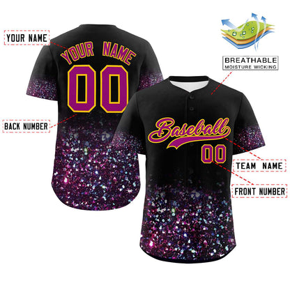 Custom Black Dark Pink Sequins Pattern Gradient Fashion Authentic Baseball Jersey