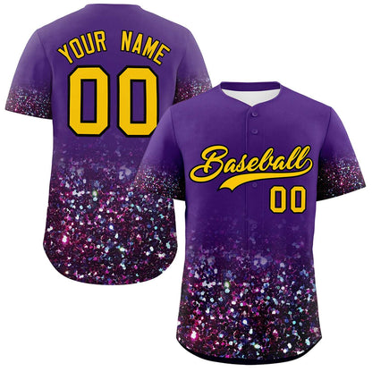 Custom Purple Gold Sequins Pattern Gradient Fashion Authentic Baseball Jersey