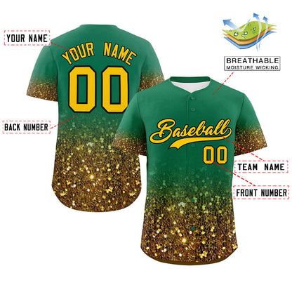 Custom Kelly Green Gold Sequins Pattern Gradient Fashion Authentic Baseball Jersey