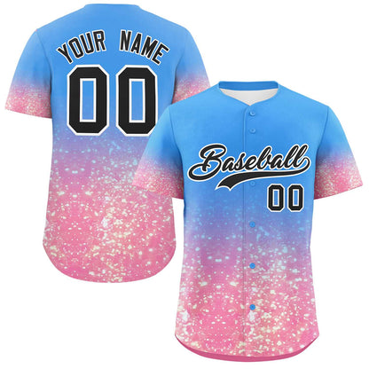 Custom Powder Blue Black Sequins Pattern Gradient Fashion Authentic Baseball Jersey