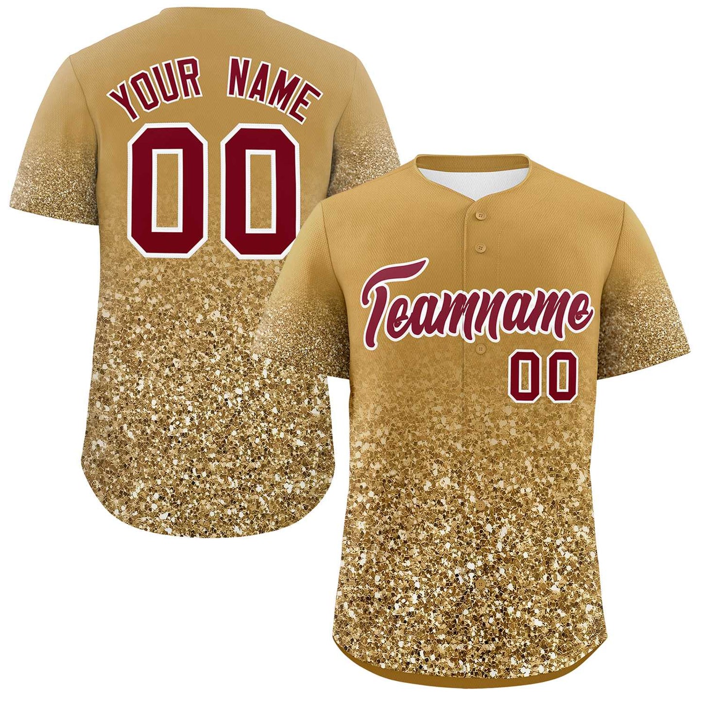 Custom Old Gold Crimson Sequins Pattern Gradient Fashion Authentic Baseball Jersey