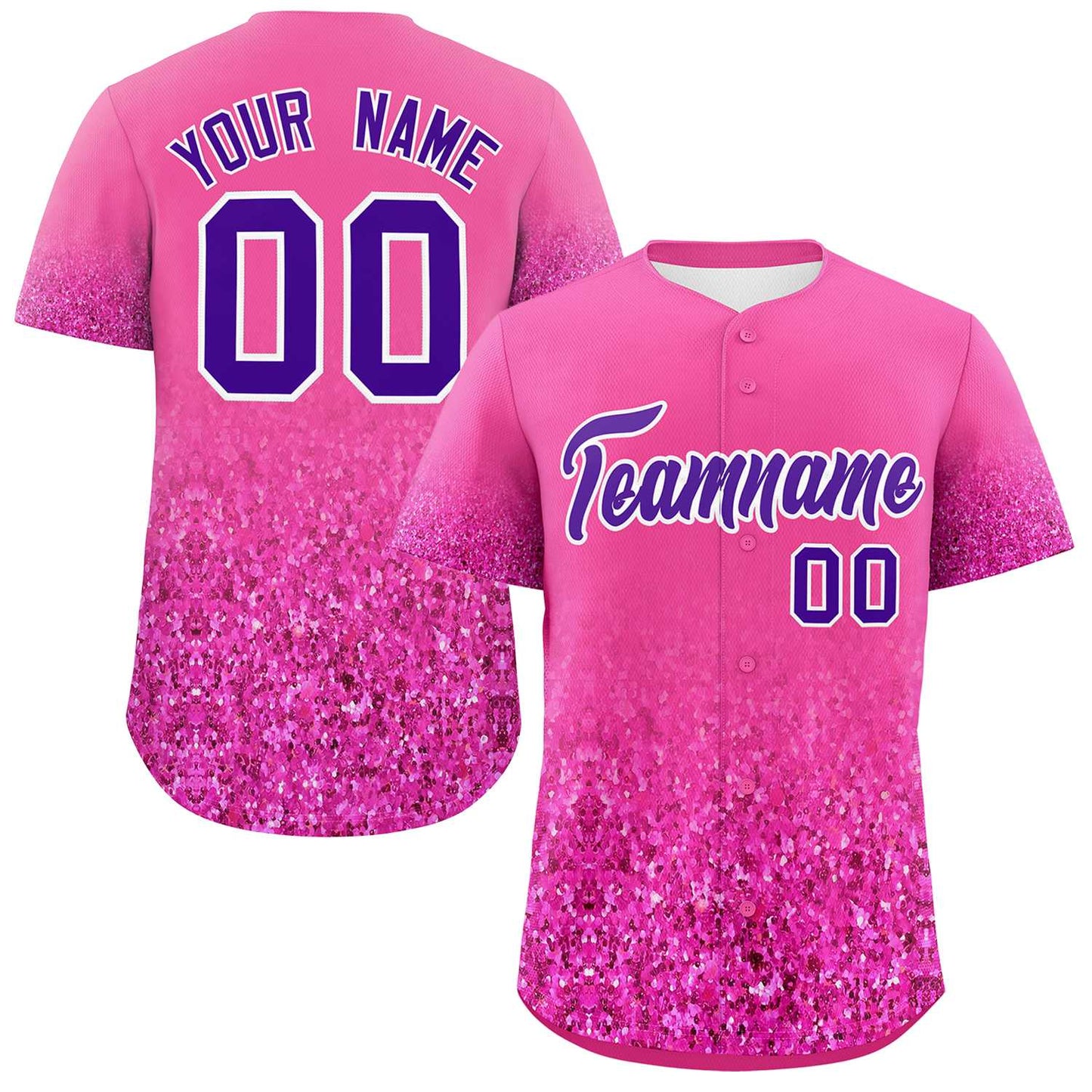 Custom Pink Purple Sequins Pattern Gradient Fashion Authentic Baseball Jersey