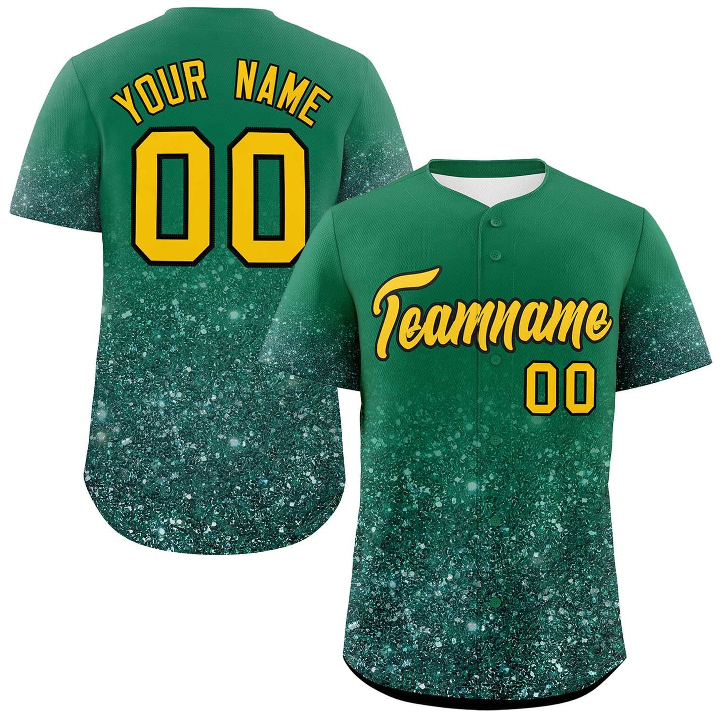 Custom Teal Gold Sequins Pattern Gradient Fashion Authentic Baseball Jersey