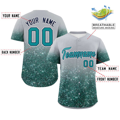 Custom Gray Aqua Sequins Pattern Gradient Fashion Authentic Baseball Jersey