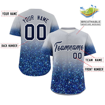 Custom Gray Navy Sequins Pattern Gradient Fashion Authentic Baseball Jersey