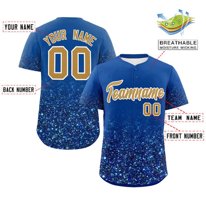 Custom Royal Old Gold Sequins Pattern Gradient Fashion Authentic Baseball Jersey