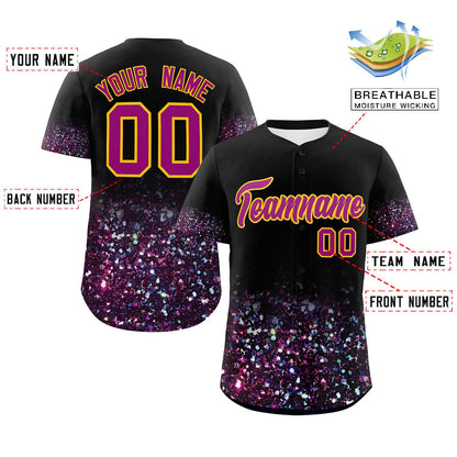 Custom Black Dark Pink Sequins Pattern Gradient Fashion Authentic Baseball Jersey