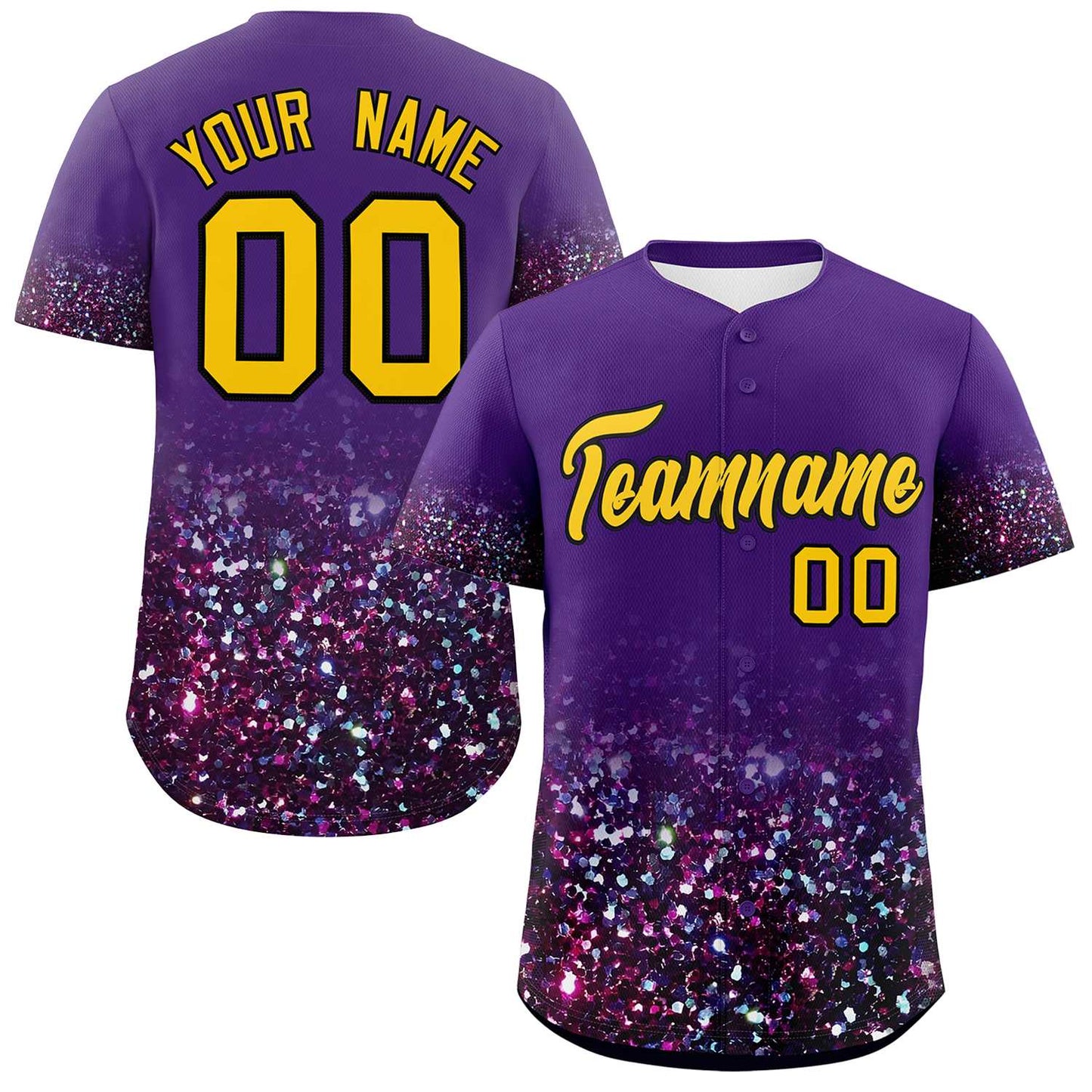 Custom Purple Gold Sequins Pattern Gradient Fashion Authentic Baseball Jersey