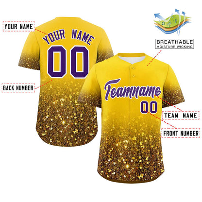 Custom Gold Purple Sequins Pattern Gradient Fashion Authentic Baseball Jersey