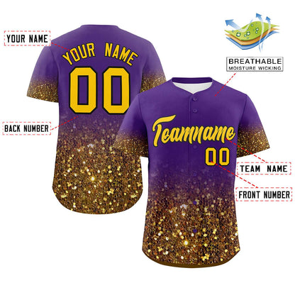 Custom Purple Gold Sequins Pattern Gradient Fashion Authentic Baseball Jersey