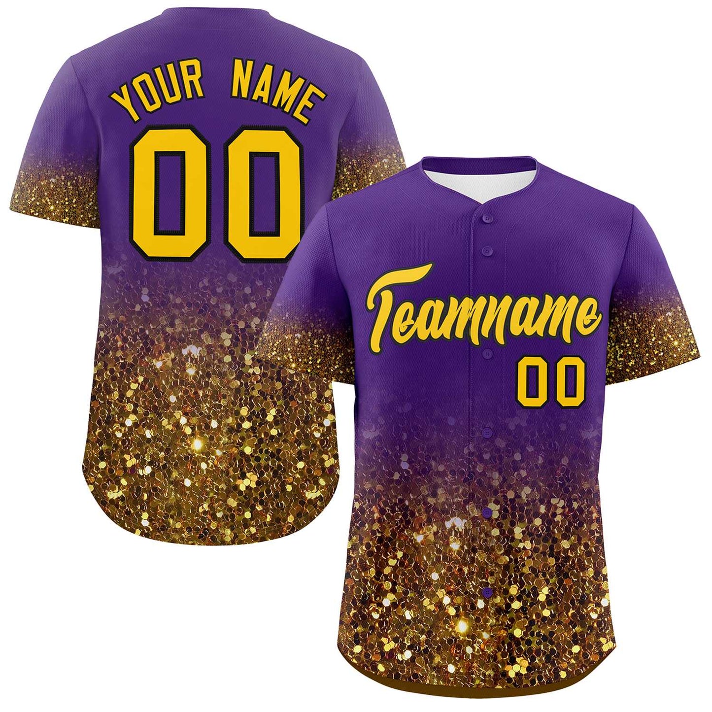 Custom Purple Gold Sequins Pattern Gradient Fashion Authentic Baseball Jersey