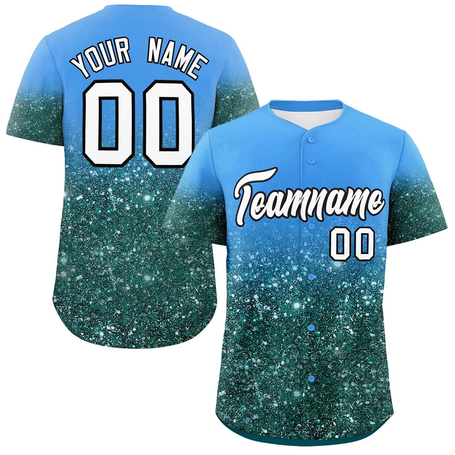 Custom Powder Blue White Sequins Pattern Gradient Fashion Authentic Baseball Jersey